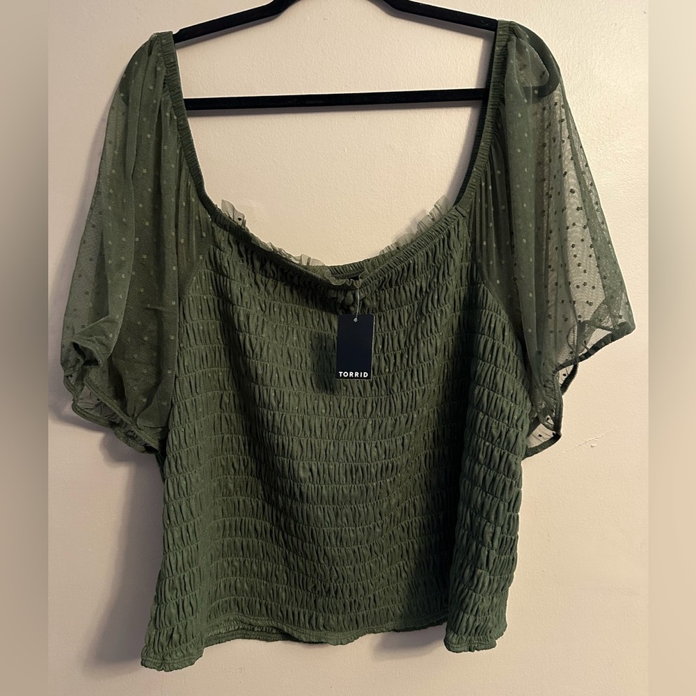 Torrid Olive Smocked Blouse